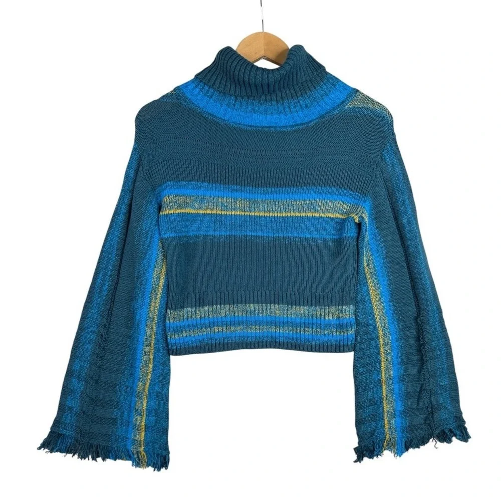 Free People Close To Me Striped Pullover Knit Sweater Size XS Blue Striped